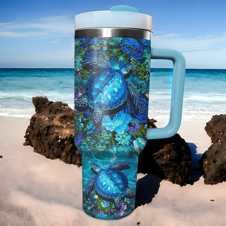 Undersea Floral Sea Turtle - Tumbler with Handle - Gift For Turtle Lovers - NCU0DV033