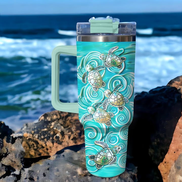 Baby Turtles Wave - Tumbler with Handle - Gift For Turtle Lovers - NCU0DV039