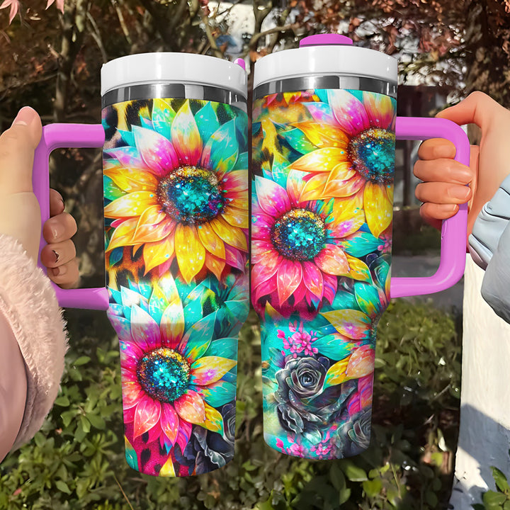 Glitter Sunflower - Tumbler with Handle - Gift For Sunflower Lovers - NCU0DV043