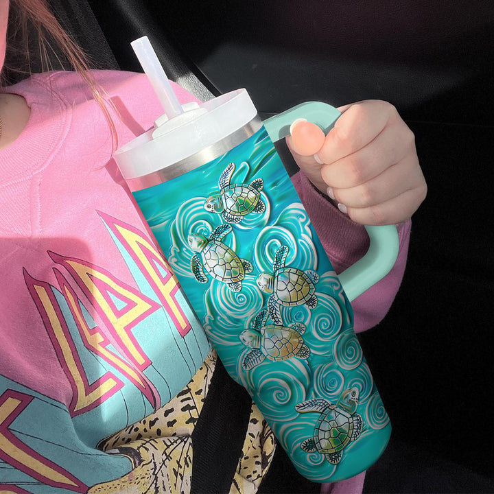 Baby Turtles Wave - Tumbler with Handle - Gift For Turtle Lovers - NCU0DV039