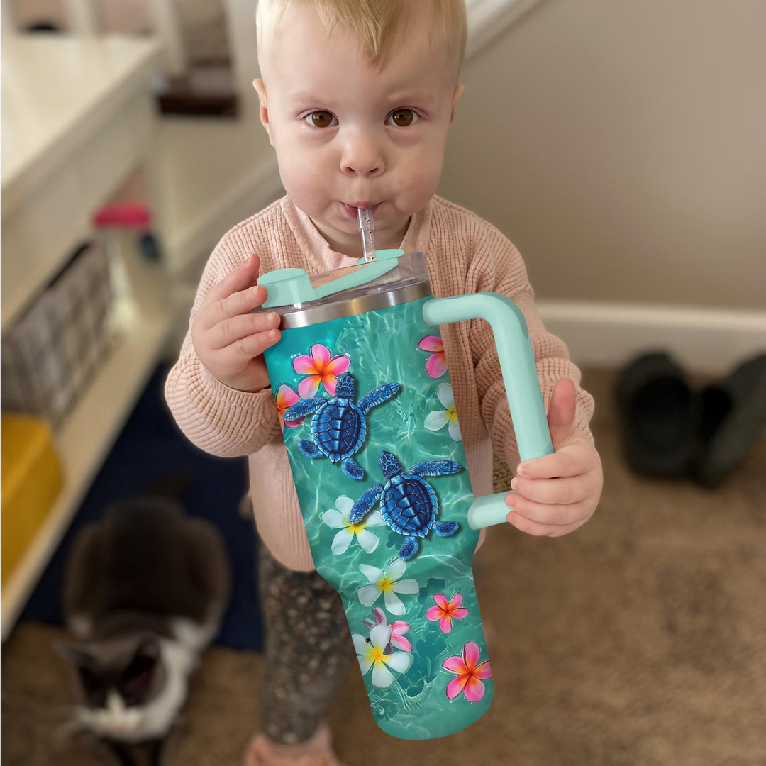 Floral Baby Turtle - Tumbler with Handle - Gift For Turtle Lovers - NCU0DV031