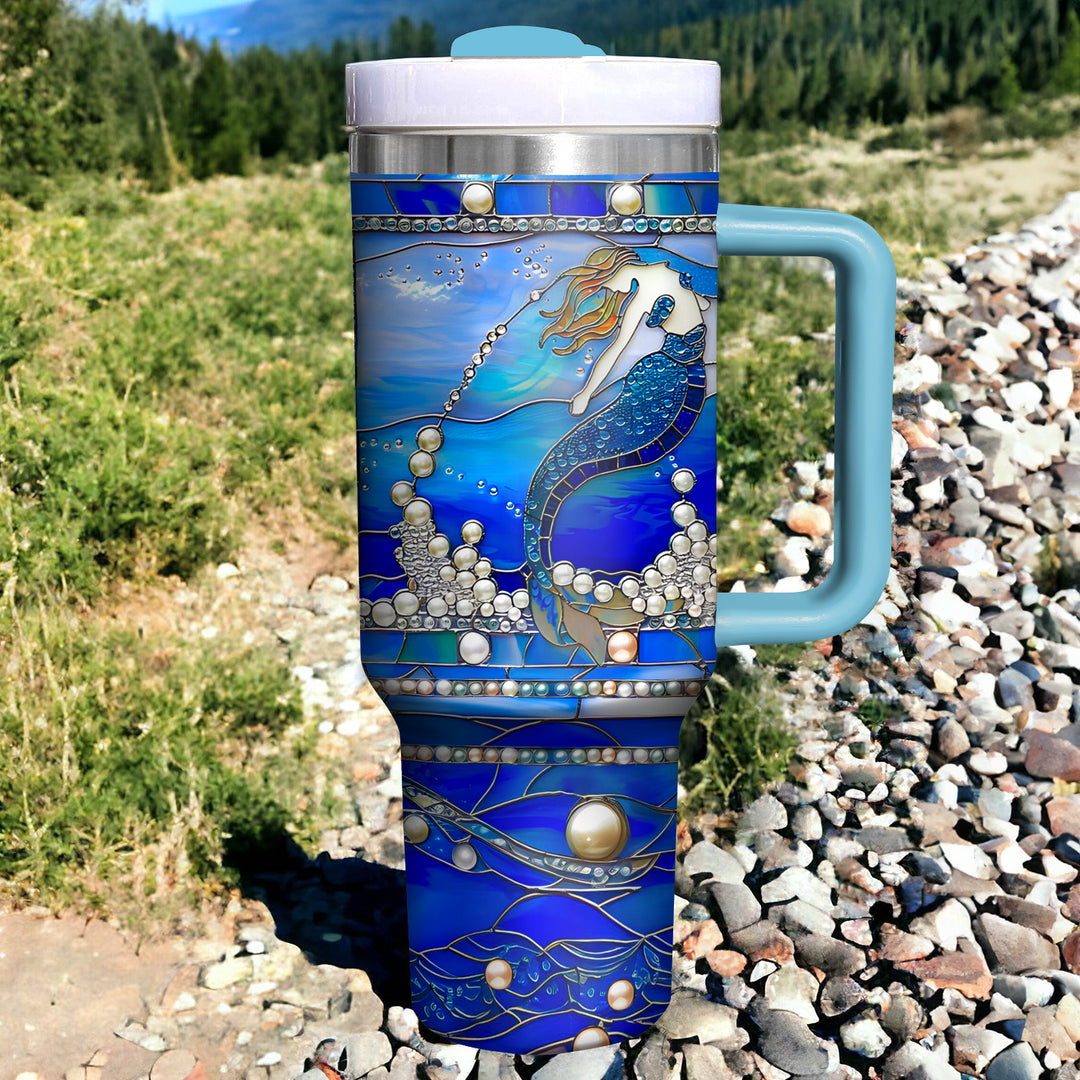 Mermaid and Pearls - Tumbler with Handle - Gift For Mermaid Lovers - NCU0DV038