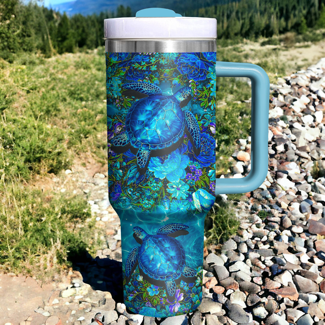 Undersea Floral Sea Turtle - Tumbler with Handle - Gift For Turtle Lovers - NCU0DV033