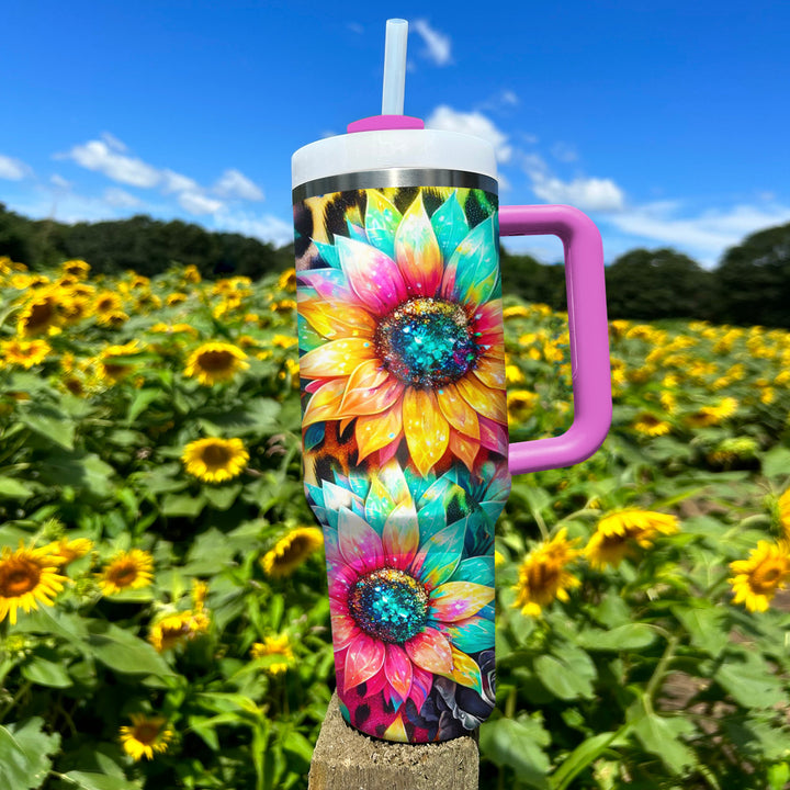 Glitter Sunflower - Tumbler with Handle - Gift For Sunflower Lovers - NCU0DV043