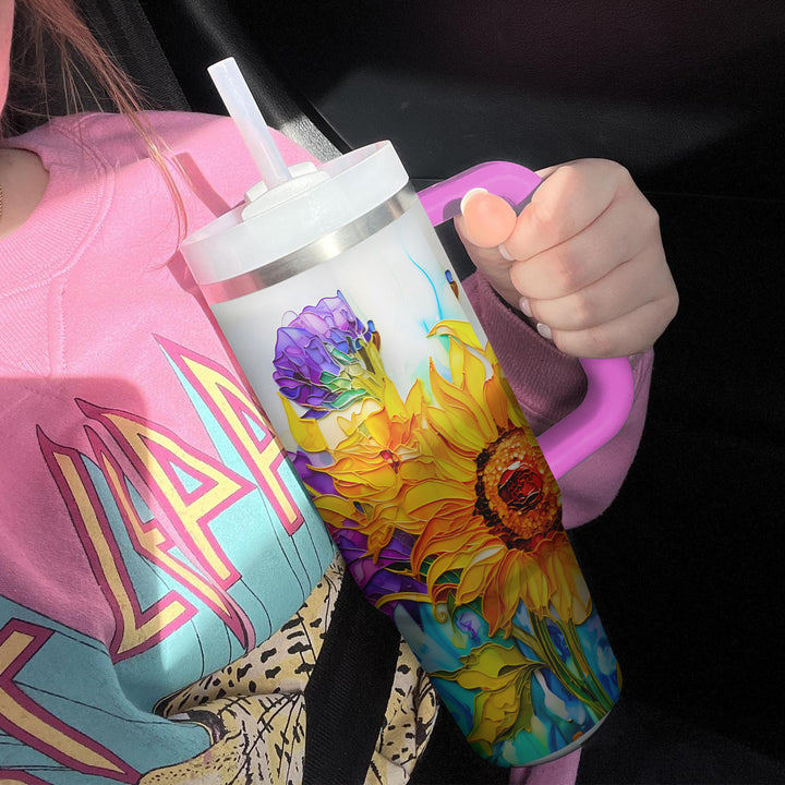 Sparkling Sunflowers - Tumbler with Handle - Gift For Sunflower Lovers - NCU0DV046