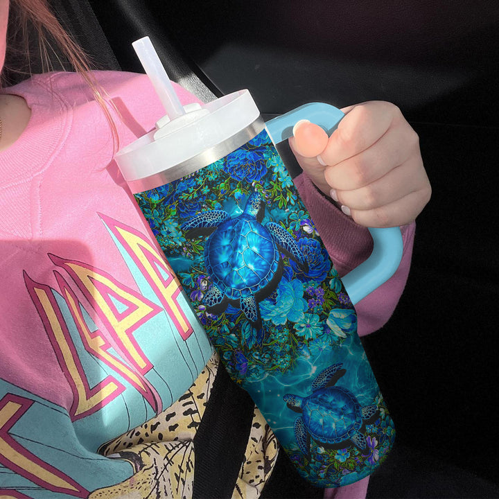 Undersea Floral Sea Turtle - Tumbler with Handle - Gift For Turtle Lovers - NCU0DV033