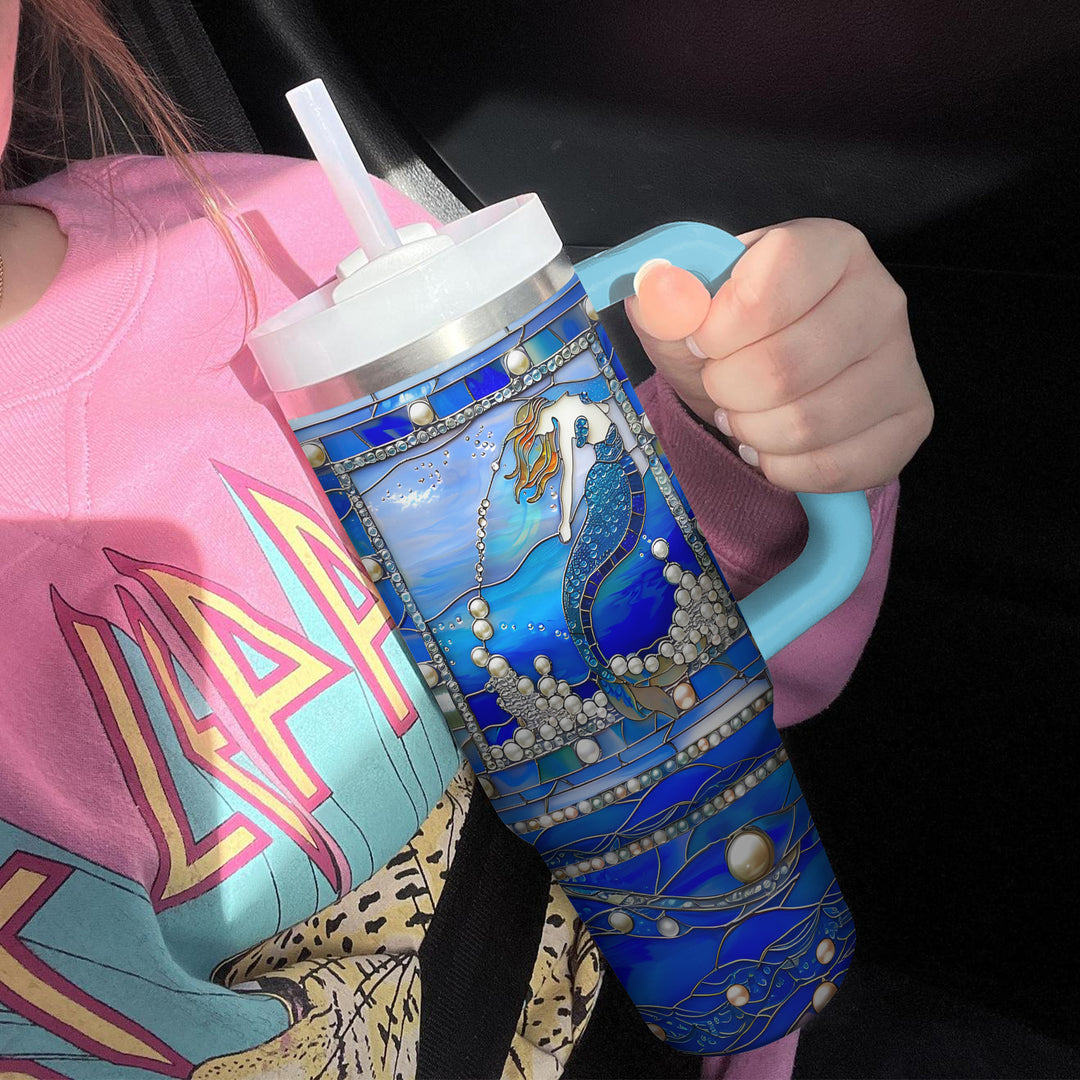 Mermaid and Pearls - Tumbler with Handle - Gift For Mermaid Lovers - NCU0DV038