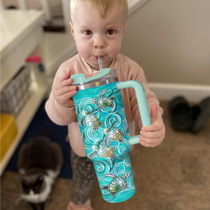 Baby Turtles Wave - Tumbler with Handle - Gift For Turtle Lovers - NCU0DV039