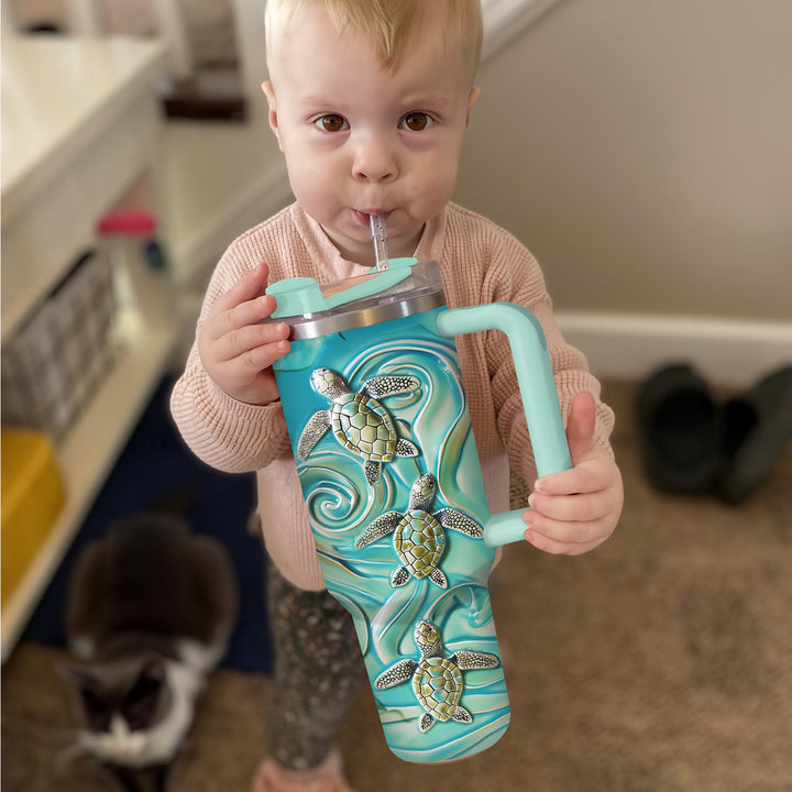 Amazing 3D Baby Turtles - Tumbler with Handle - Gift For Turtle Lovers - NCU0DV036