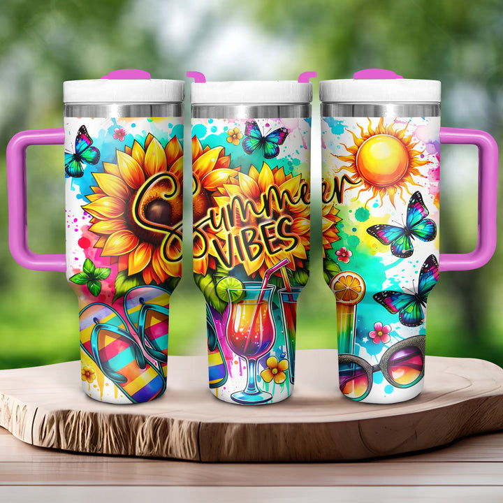 Summer Vibes - Tumbler with Handle - Gift for Beach Lovers - NCU0DV047