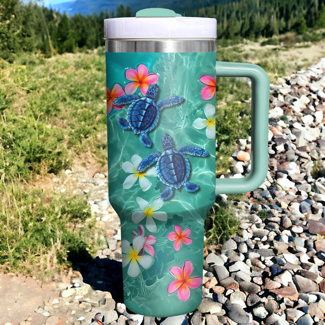 Floral Baby Turtle - Tumbler with Handle - Gift For Turtle Lovers - NCU0DV031
