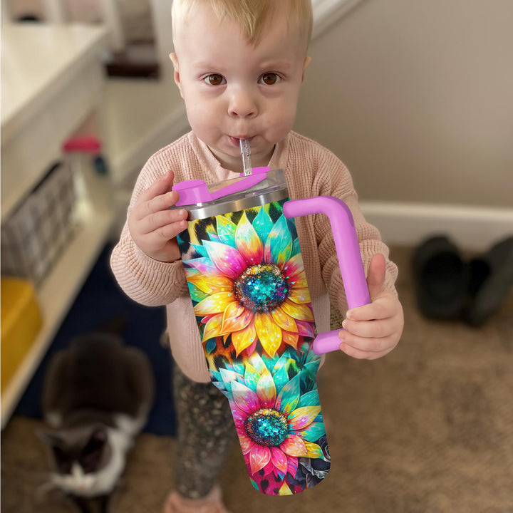 Glitter Sunflower - Tumbler with Handle - Gift For Sunflower Lovers - NCU0DV043