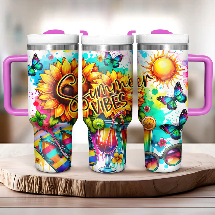 Summer Vibes - Tumbler with Handle - Gift for Beach Lovers - NCU0DV047