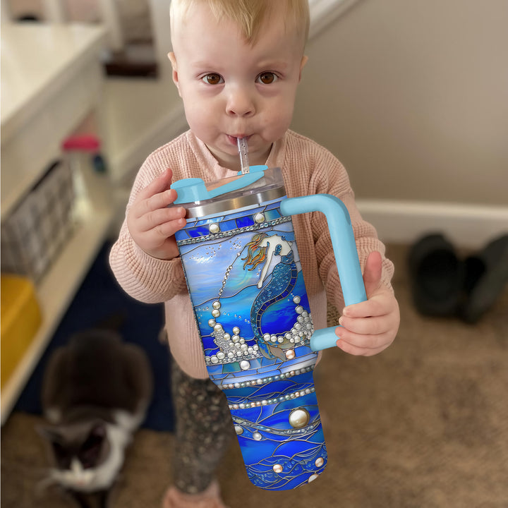 Mermaid and Pearls - Tumbler with Handle - Gift For Mermaid Lovers - NCU0DV038