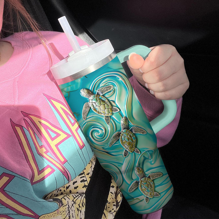 Amazing 3D Baby Turtles - Tumbler with Handle - Gift For Turtle Lovers - NCU0DV036