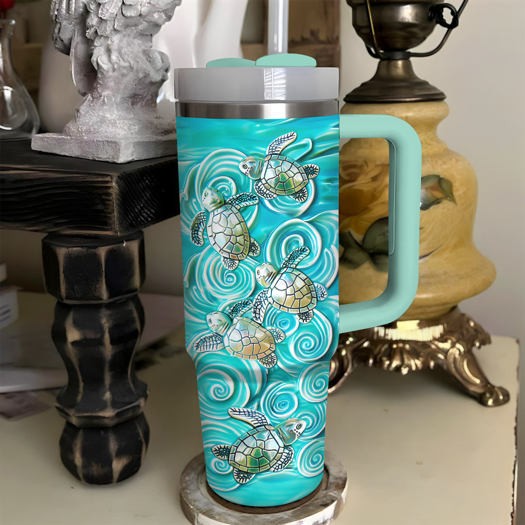 Baby Turtles Wave - Tumbler with Handle - Gift For Turtle Lovers - NCU0DV039