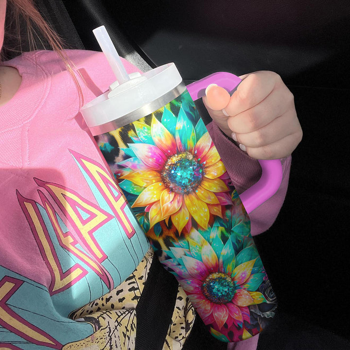 Glitter Sunflower - Tumbler with Handle - Gift For Sunflower Lovers - NCU0DV043