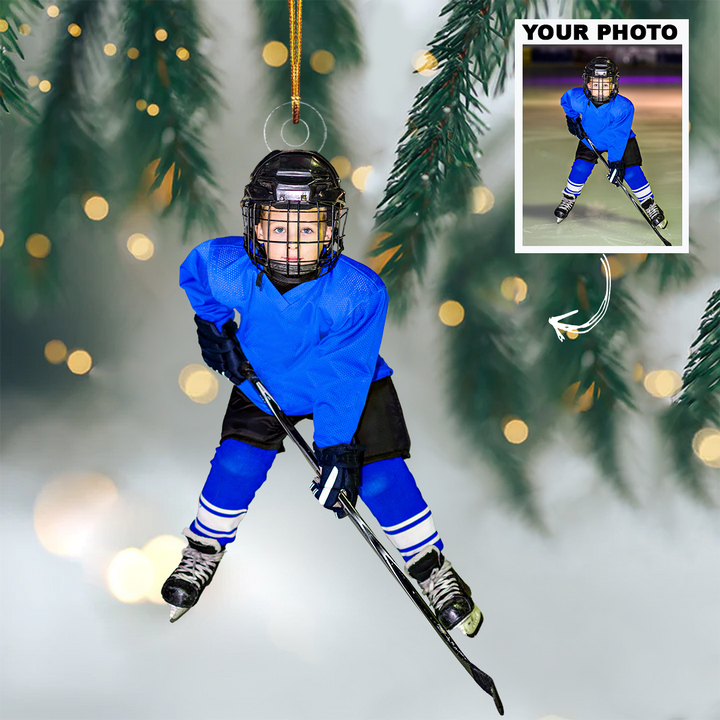 Kid Ice Hockey Ornament - Personalized Custom Photo Mica Ornament - Christmas Gift For Ice Hockey Lovers, Family Members