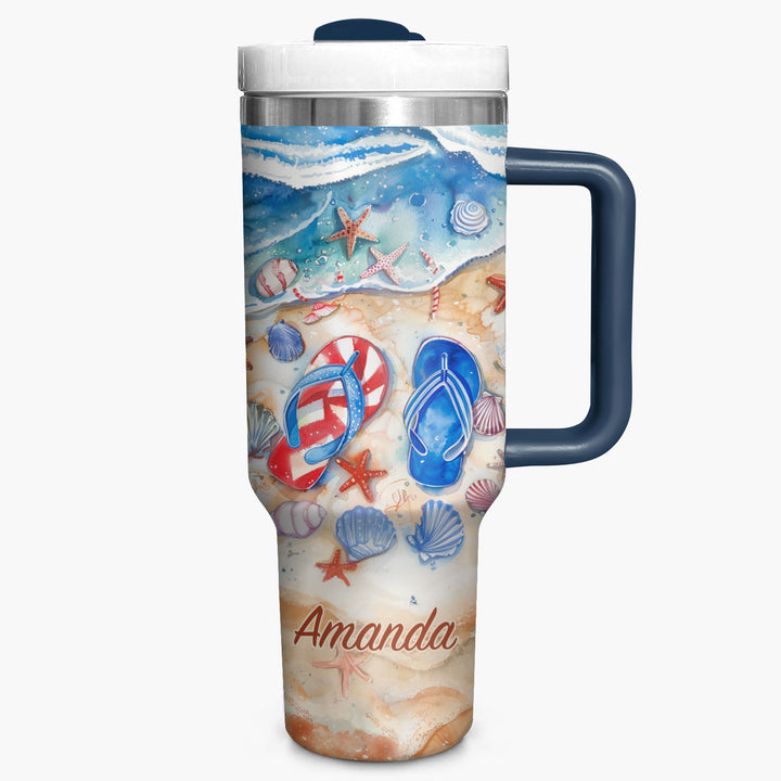 Sun Sand And Flip Flops - Personalized Tumbler with Handle - NCU0TL009