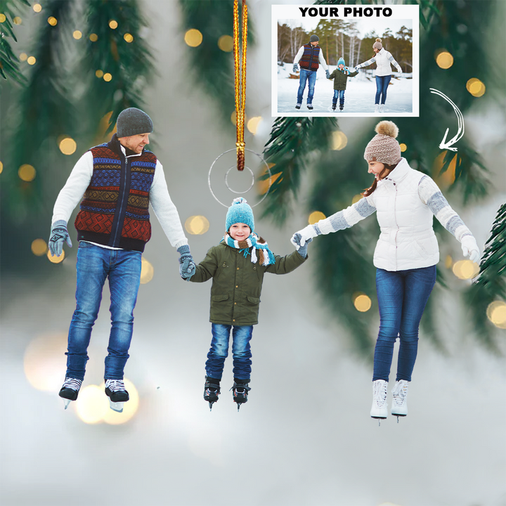 Family Go Ice Skating - Personalized Custom Photo Mica Ornament - Christmas Gift For Family, Family Members