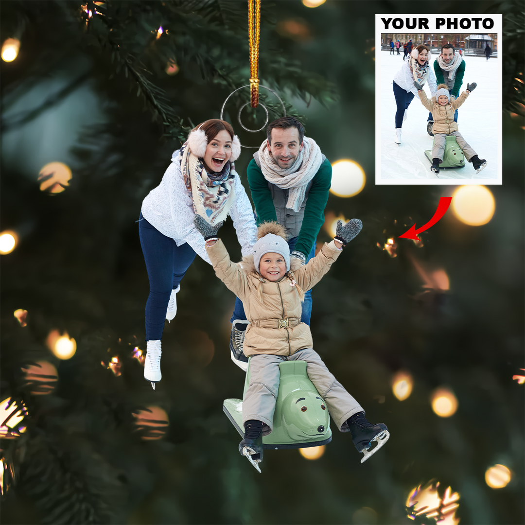 Family Go Ice Skating - Personalized Custom Photo Mica Ornament - Christmas Gift For Family, Family Members