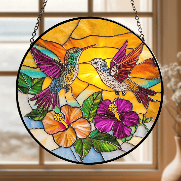 Sunset Hummingbirds - Stained Glass Window Hanging Suncatcher NCU0TH016