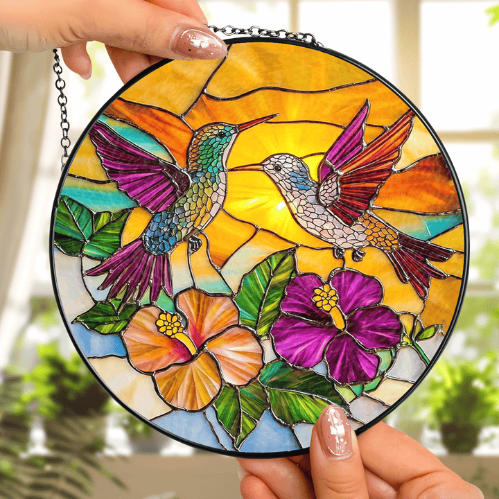 Sunset Hummingbirds - Stained Glass Window Hanging Suncatcher NCU0TH016