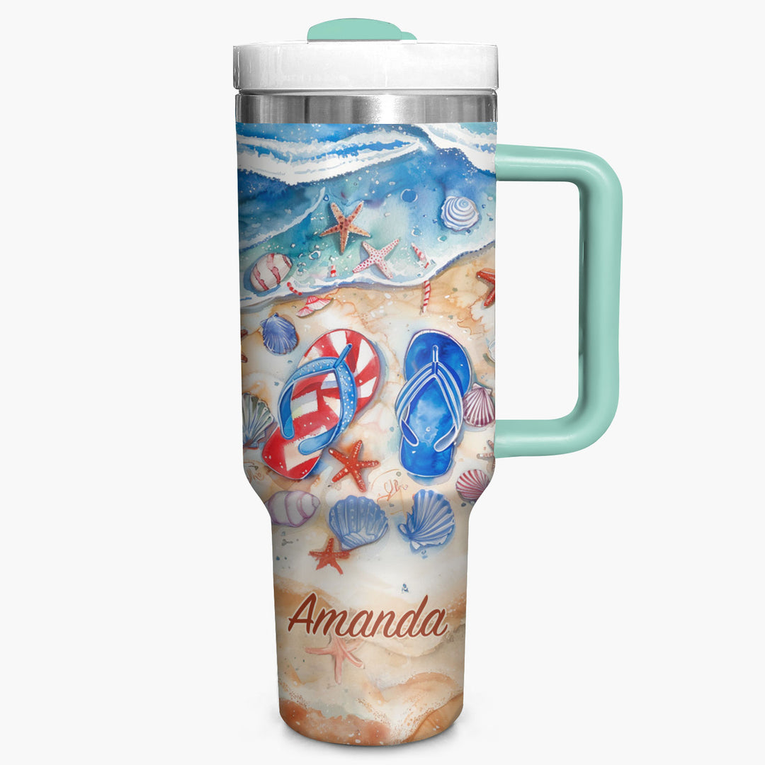 Sun Sand And Flip Flops - Personalized Tumbler with Handle - NCU0TL009