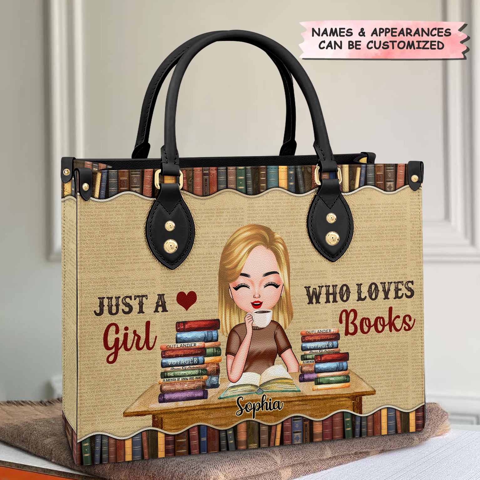 Custom Book Titles - Personalized Tote Bag - Girl Reading Book