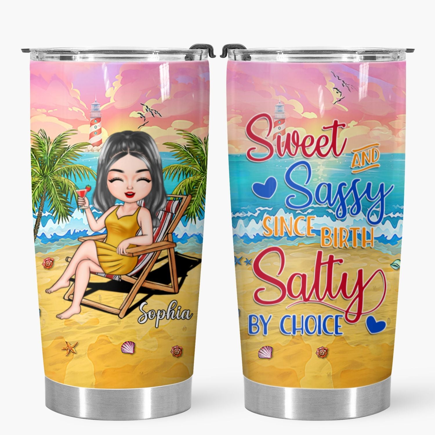 Personalized Tumbler - Gift For Beach Lovers - Sassy Since Birth Salty By Choice