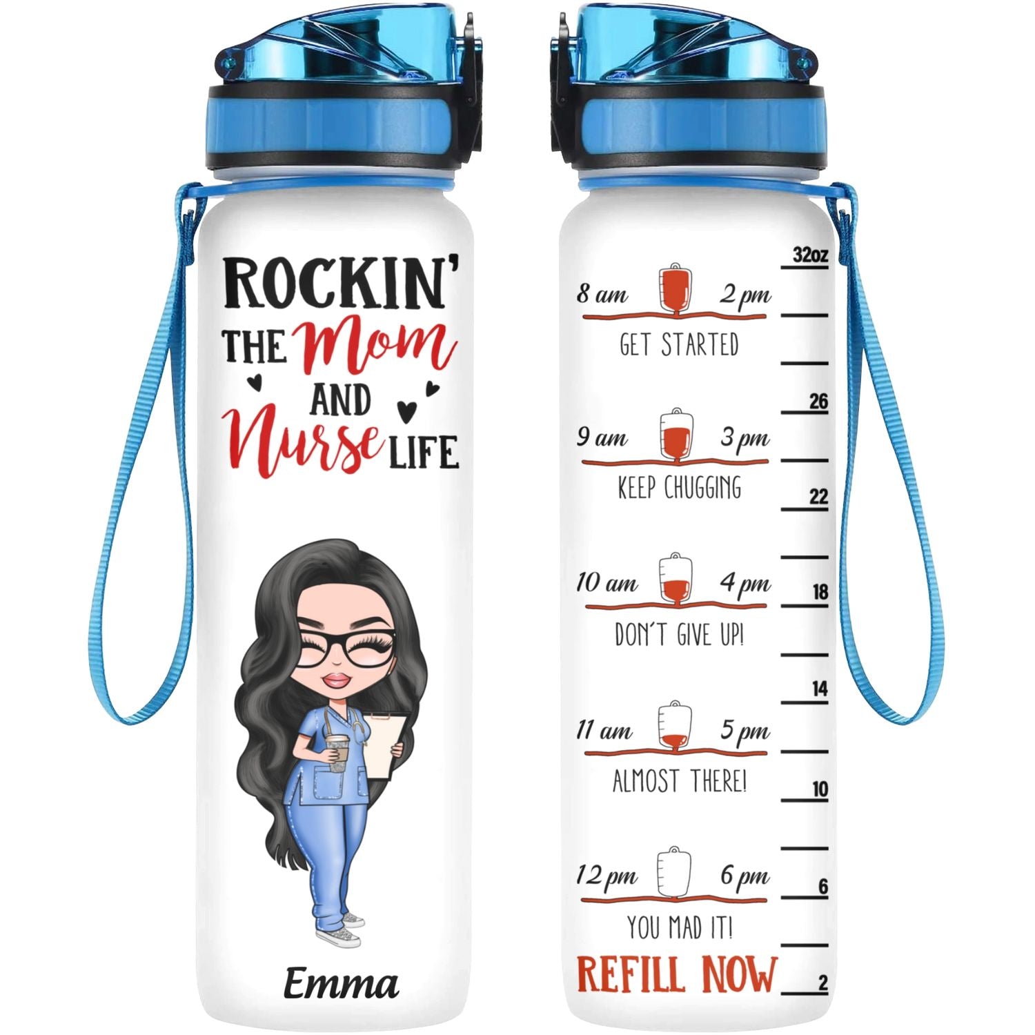 Personalized Water Tracker Bottle - Gift For Mom - Rockin' The Mom And Nurse Life