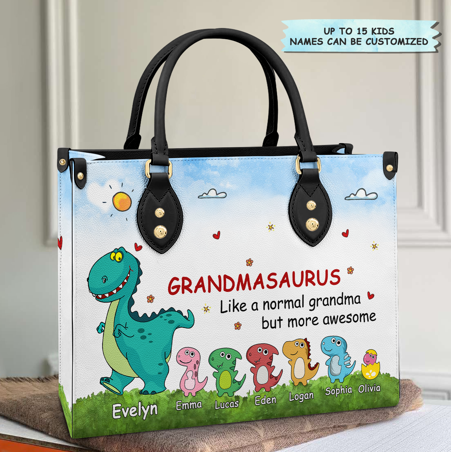 Personalized Leather Bag - Gift For Grandma - Grandmasaurus Like A Normal Grandma But More Awesome