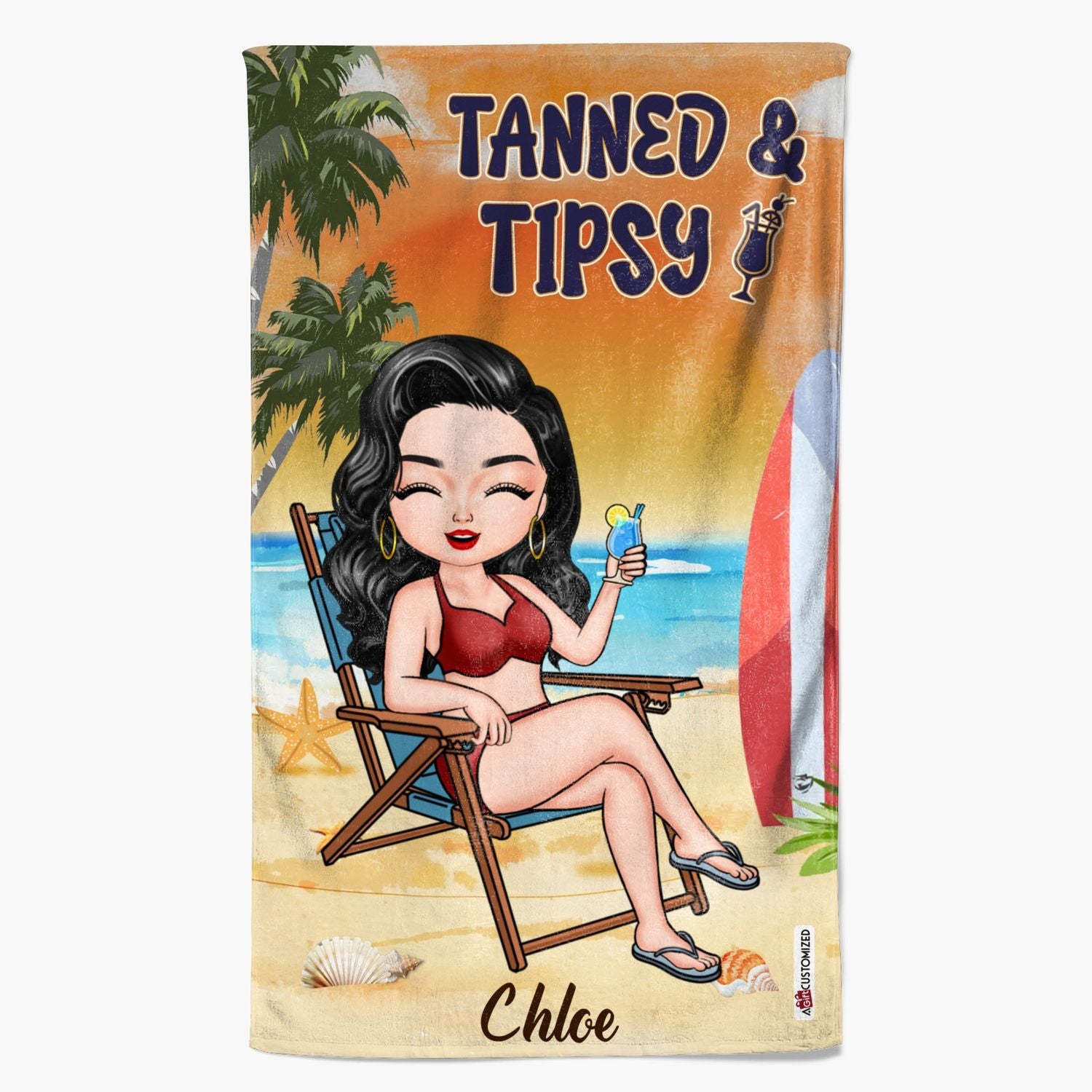 Personalized Beach Towel - Gift For Beach Lover - Tanned And Tipsy