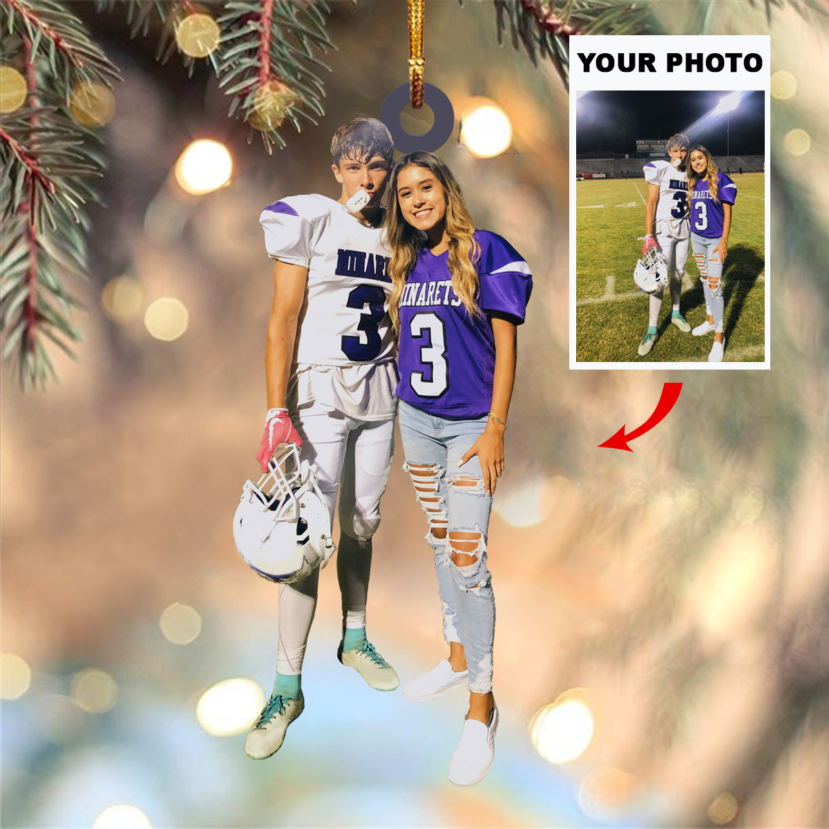Personalized Photo Mica Ornament - Gift For Couple - American Football Couple Photo ARND037