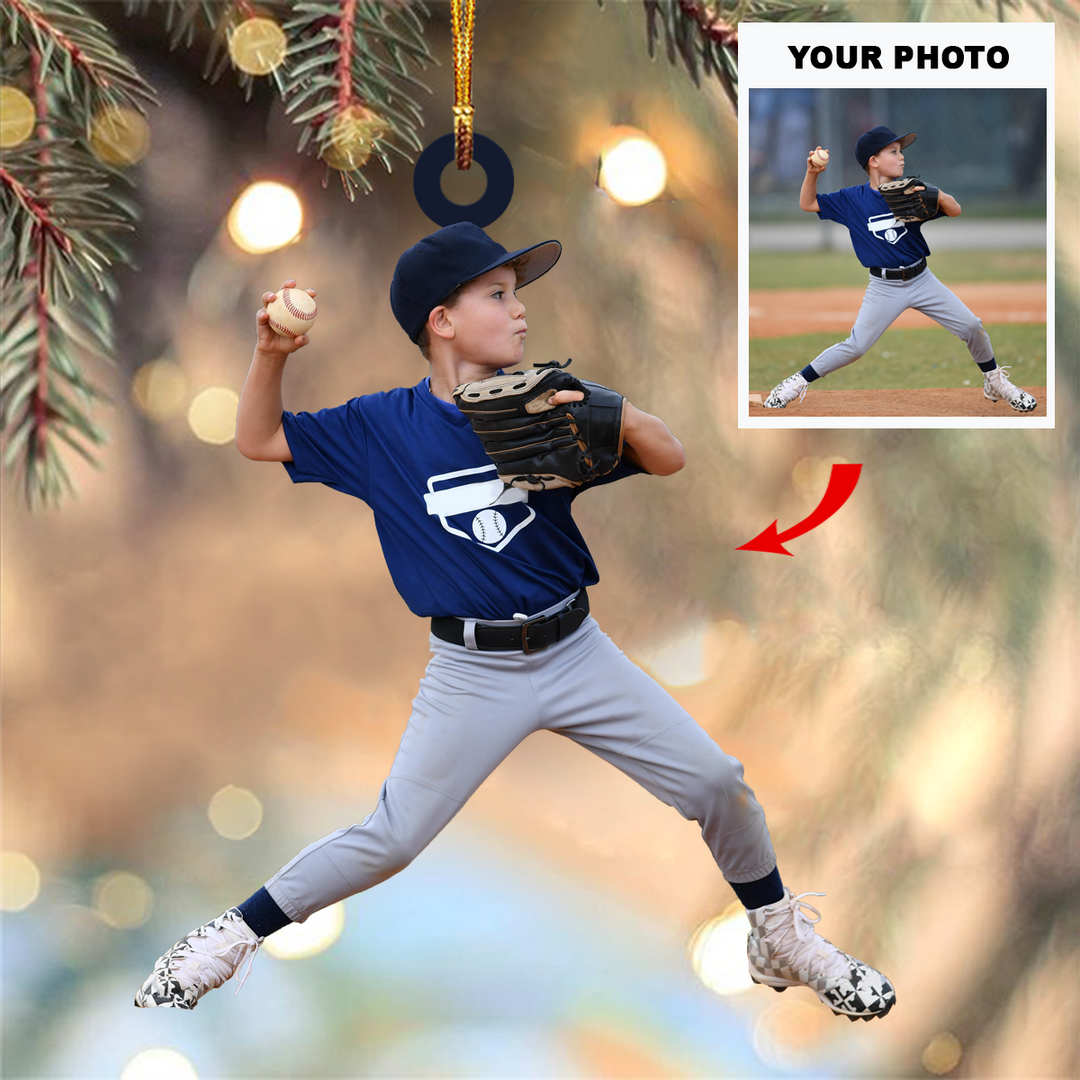 Personalized Photo Mica Ornament - Gift For Baseball Lover - Custom Photo Baseball Kid Players ARND037