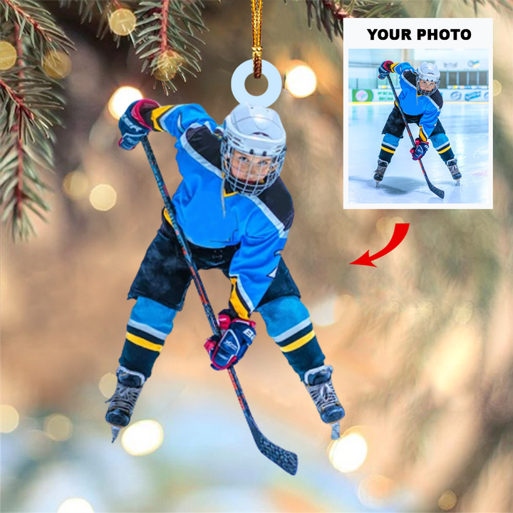 Personalized Photo Mica Ornament - Gift For Hockey Lover - Custom Photo Hockey Player ARND037
