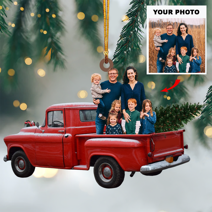 Personalized Photo Mica Ornament - Gift For Family - Custom Photo Family Red Truck Christmas ARND037 AGCTD007 UPL0TD001