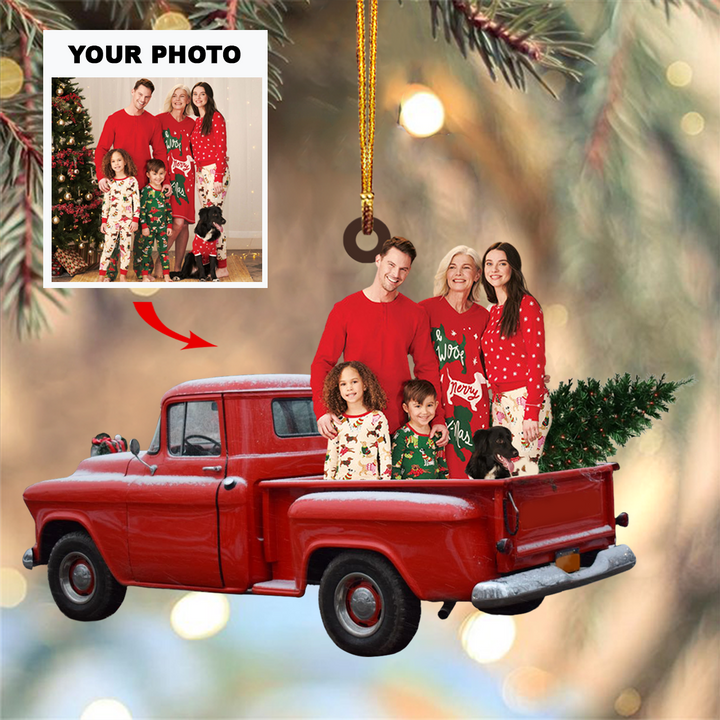 Personalized Photo Mica Ornament - Gift For Family - Custom Photo Family Red Truck Christmas ARND037 AGCTD007 UPL0TD001