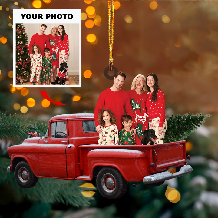 Personalized Photo Mica Ornament - Gift For Family - Custom Photo Family Red Truck Christmas ARND037 AGCTD007 UPL0TD001