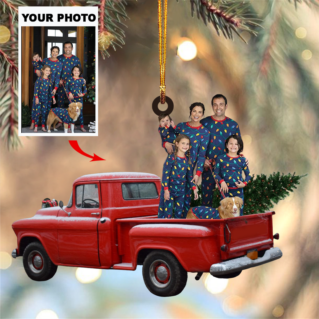 Personalized Photo Mica Ornament - Gift For Family - Custom Photo Family Red Truck Christmas ARND037 AGCTD007 UPL0TD001