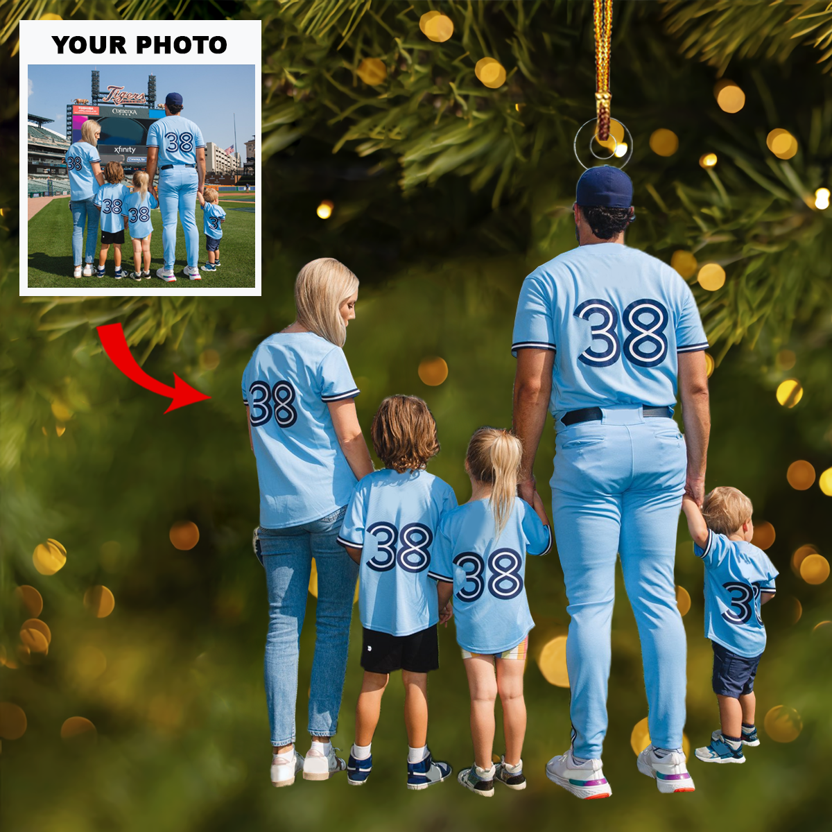 Personalized Photo Mica Ornament - Gift For Family - Customize Photo Baseball Family ARND037