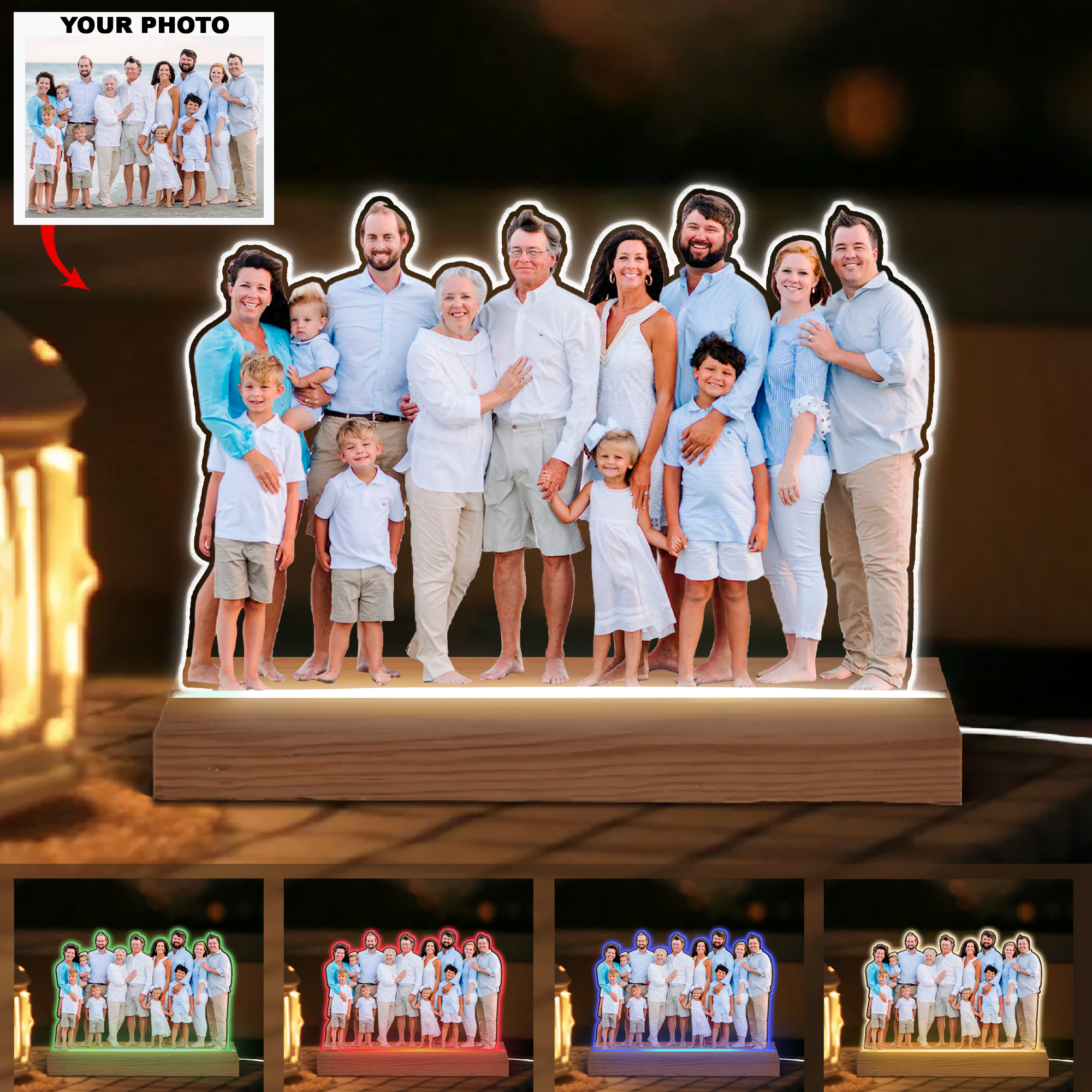 Personalized 3D LED Light Wooden Base - Gift For Family Members, Mom, Dad, Sisters, Brothers - Customized Your Photo ARND036 UPL0VL003