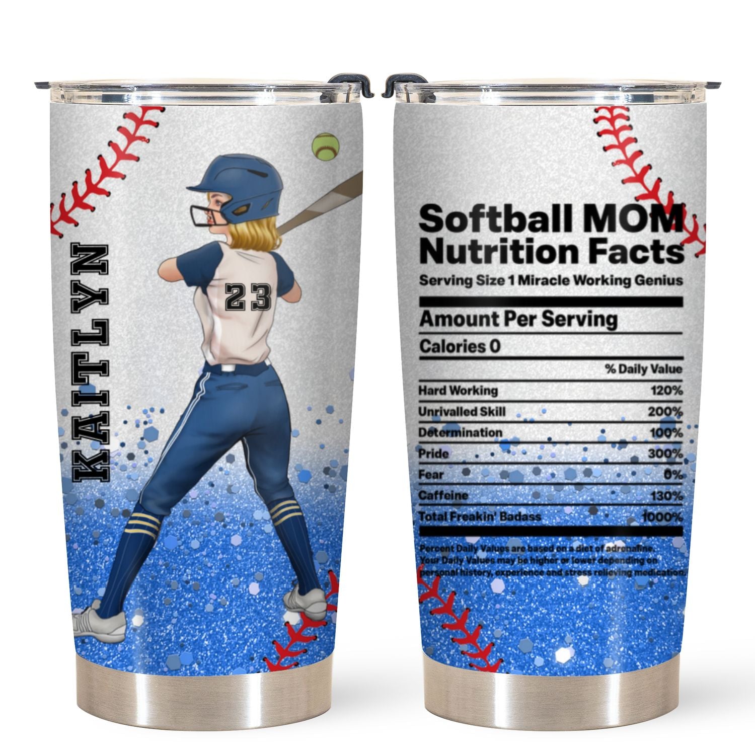 Personalized Tumbler - Gift For Softball Lovers - Softball Mom Nutrition Facts