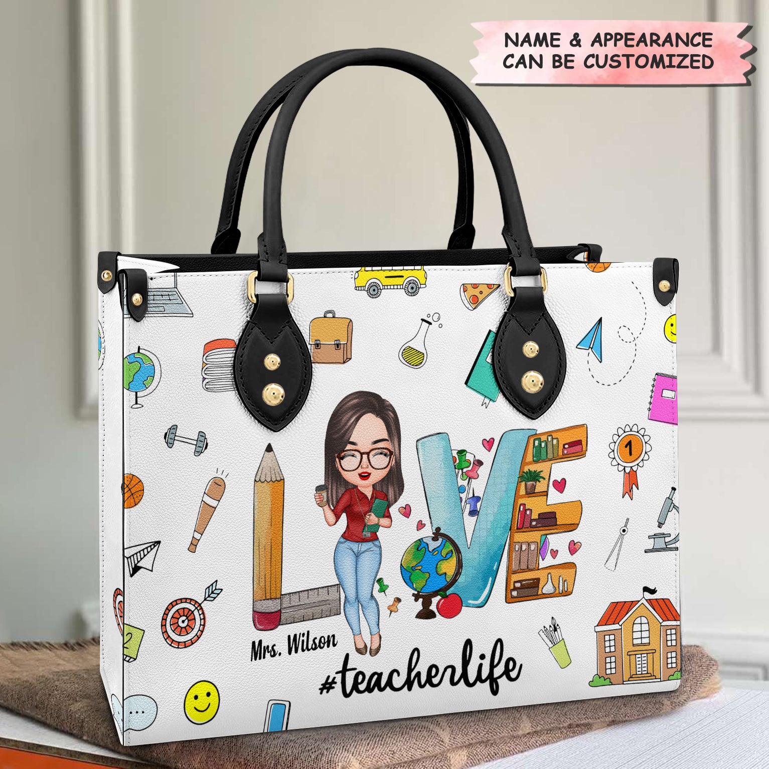 Personalized Leather Bag - Gift For Teacher -  Love Teacher Life