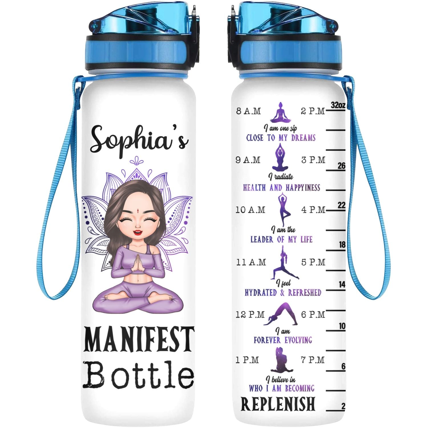 Personalized Water Tracker Bottle - Gift For Yoga Lovers - Manifest Bottle