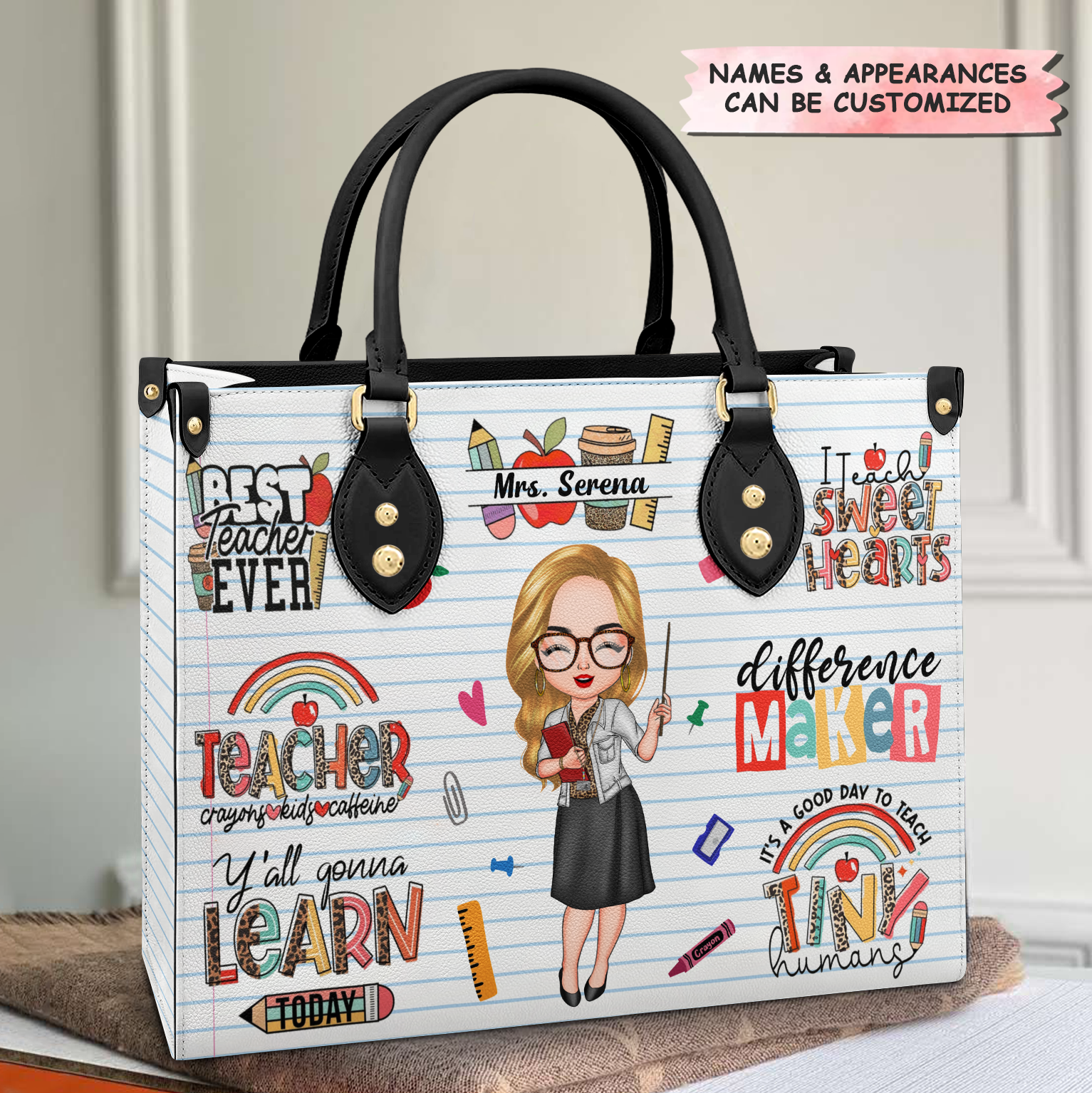 Personalized Leather Bag - Gift For Teacher - I Teach Sweet Hearts