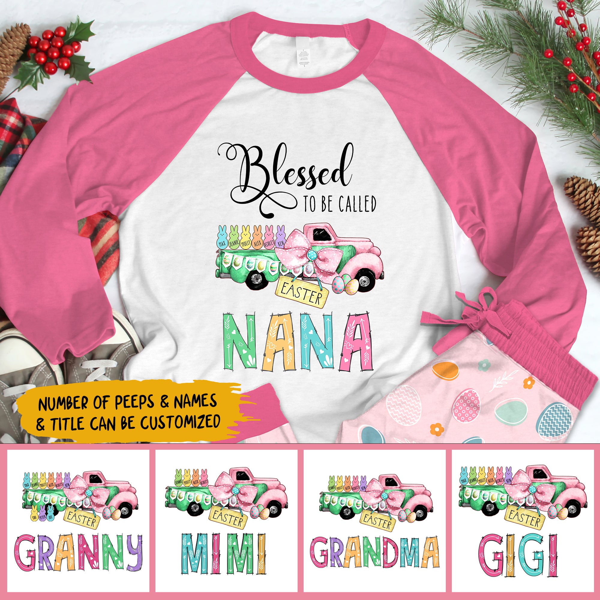 Easter Nana - Personalized Pajama Set - Easter Gift For Grandma