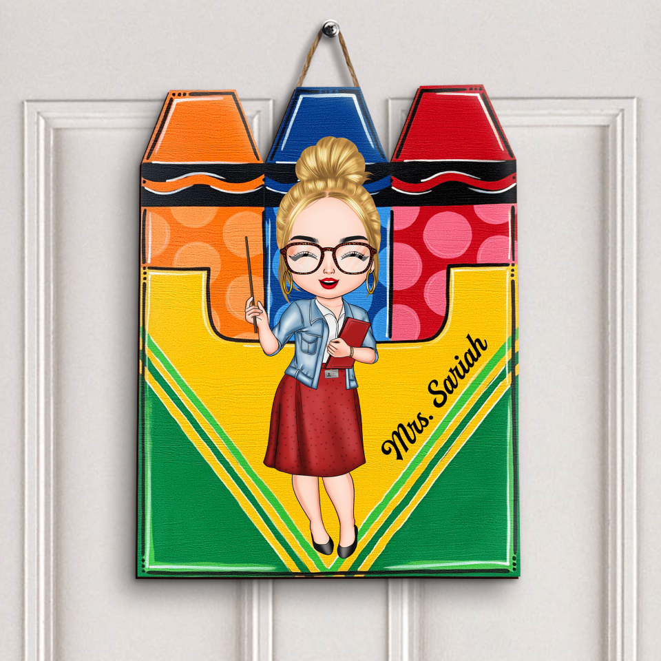 Personalized Door Sign - Gift For Teacher - Welcome To My Classroom Crayons