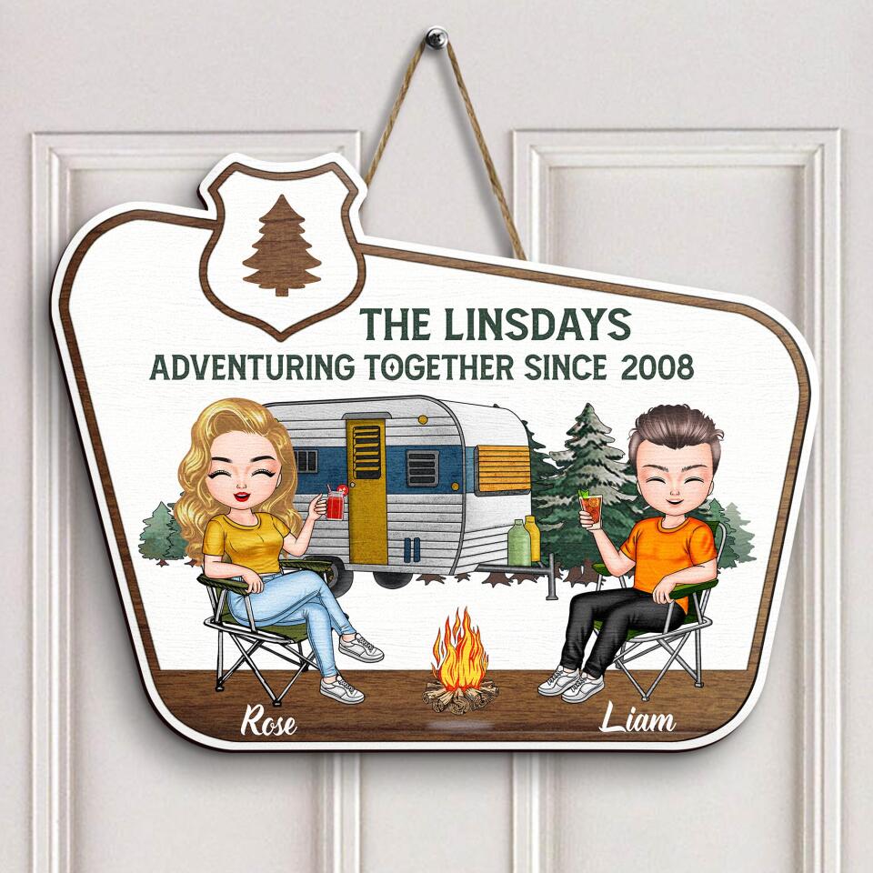 Personalized Door Sign - Gift For Camping Lover - Adventuring Together