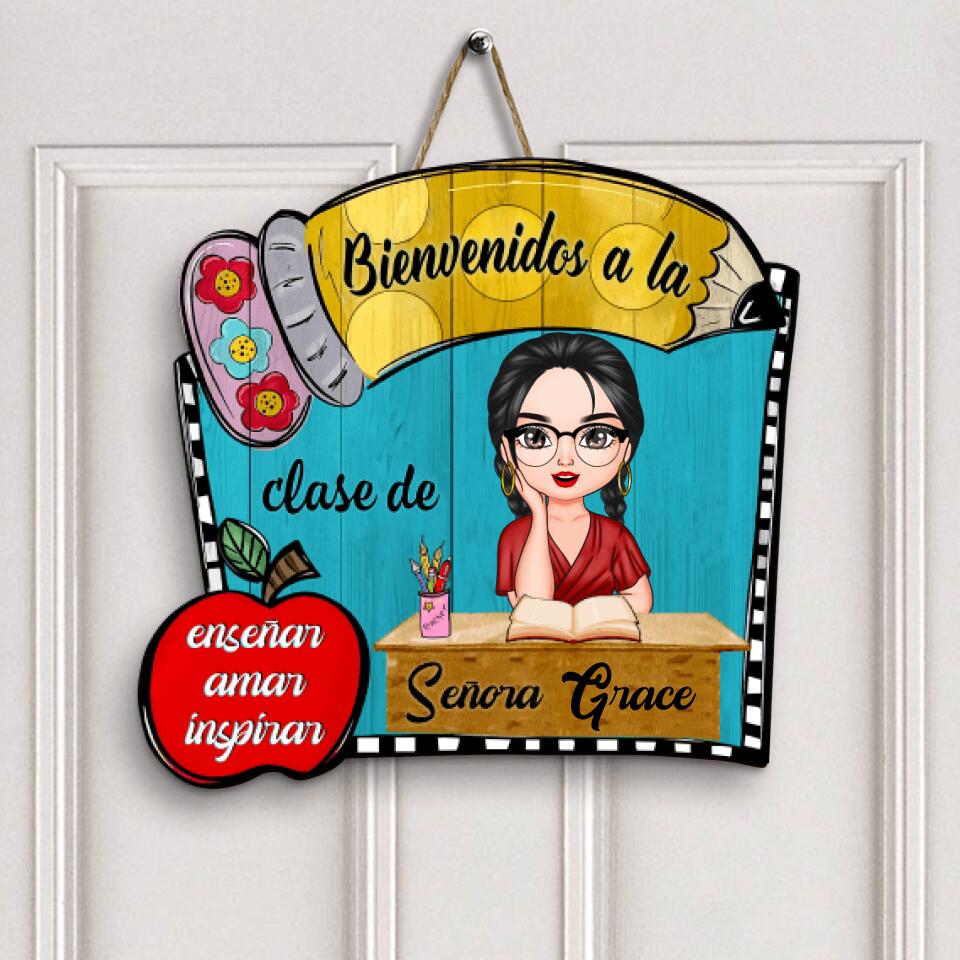 Personalized Door Sign - Gift For Teacher - Pencil Door Sign Spanish